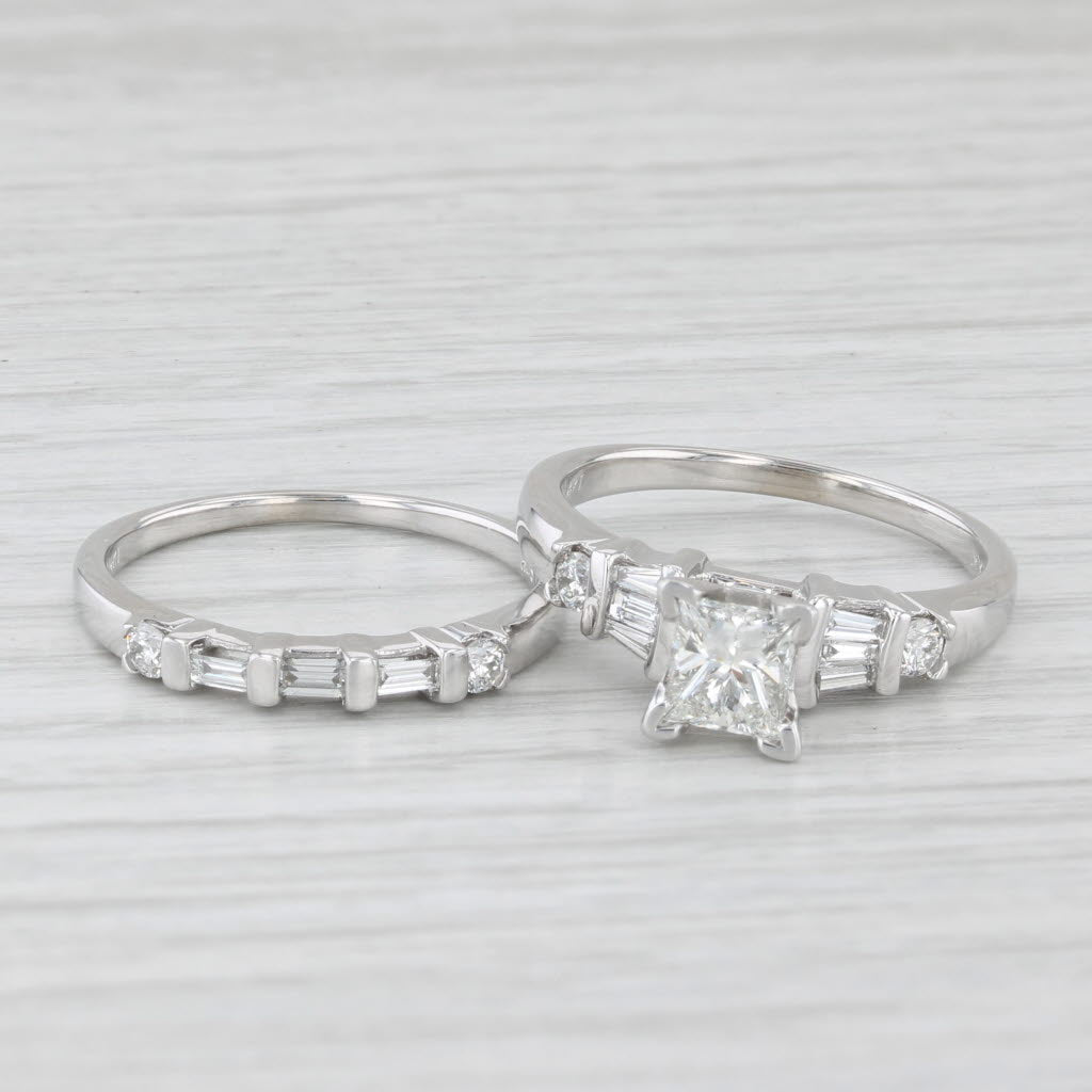 Light Gray 1.07ctw Diamond Princess Cut 14k White Gold Bridal Set Engagement Ring Size 7.25