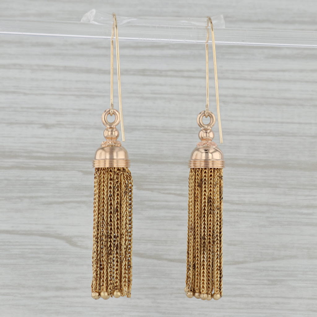 Gray Antique Fringe Tassles Dangle Earrings 14k Yellow Gold New Hook Posts