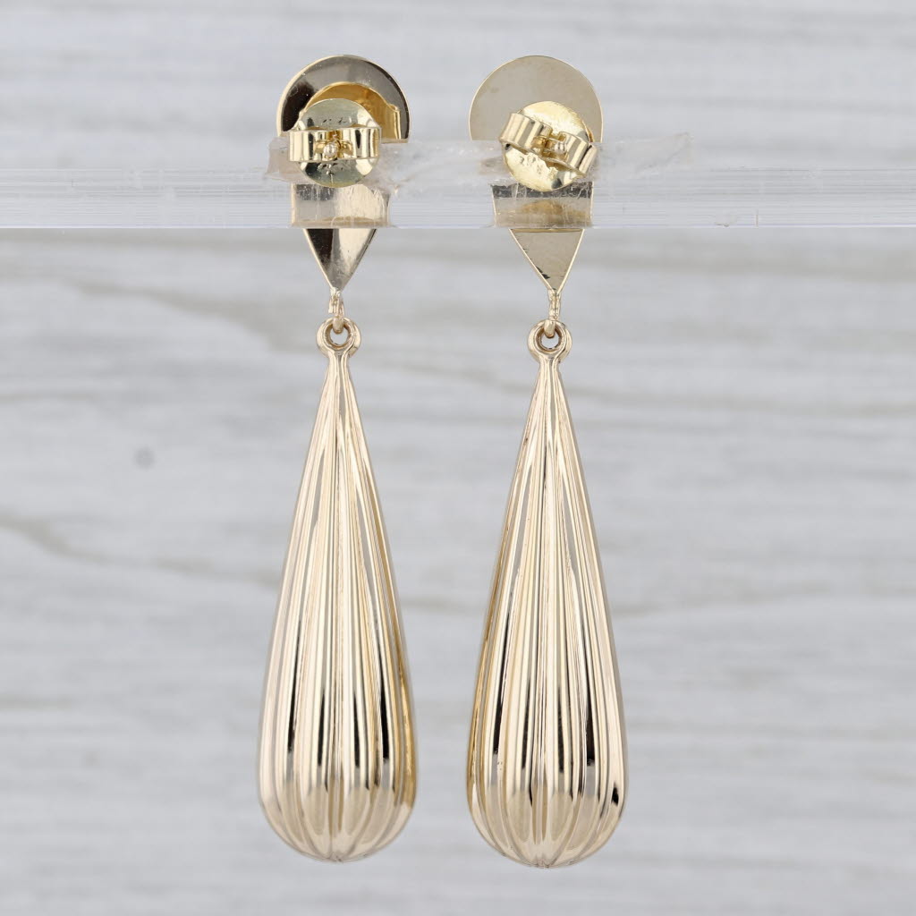 Beveled Teardrop Statement Earrings 14k Yellow Gold Pierced Dangles