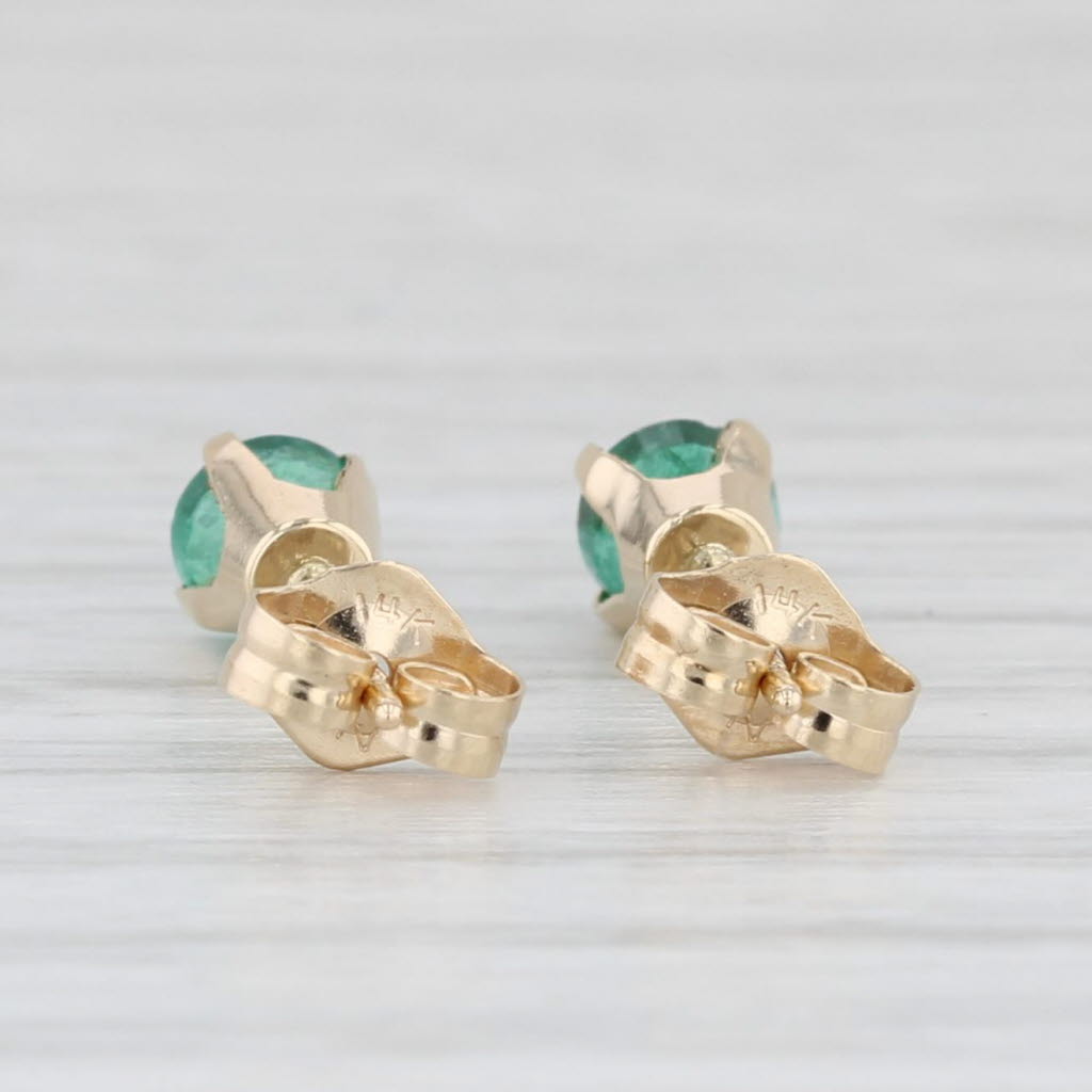 Light Gray 0.40ctw Emerald Round Solitaire Stud Earrings 14k Yellow Gold