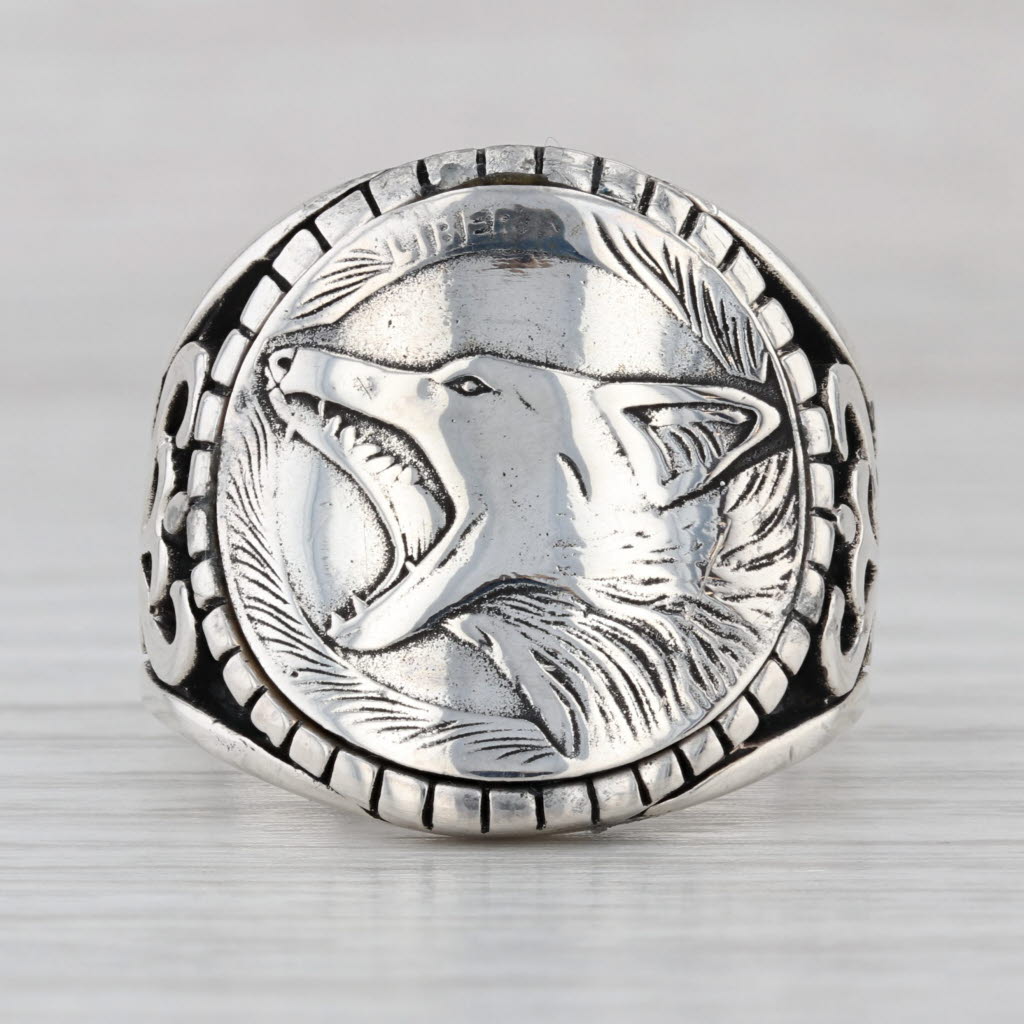 Howling Wolf Coin Ring Sterling Silver Size 13 Biker Ring