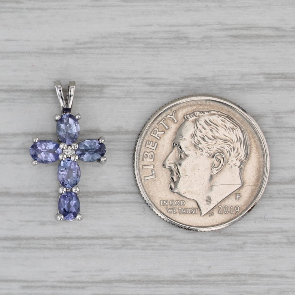 Gray 1.01ctw Tanzanite Diamond Cross Pendant 10k White Gold