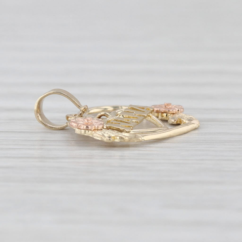 Nana Floral Heart Pendant 10k Yellow Rose Gold Grandmother Keepsake Gift