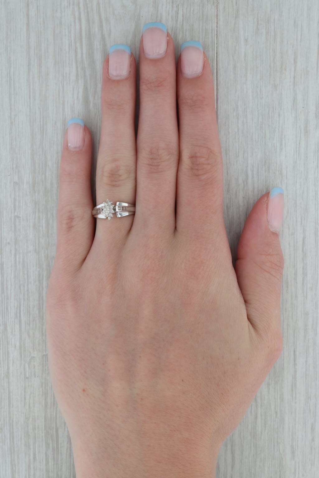 Dark Gray 0.24ctw Diamond Cluster Engagement Ring 10k White Gold Size 6.5 Cathedral Band