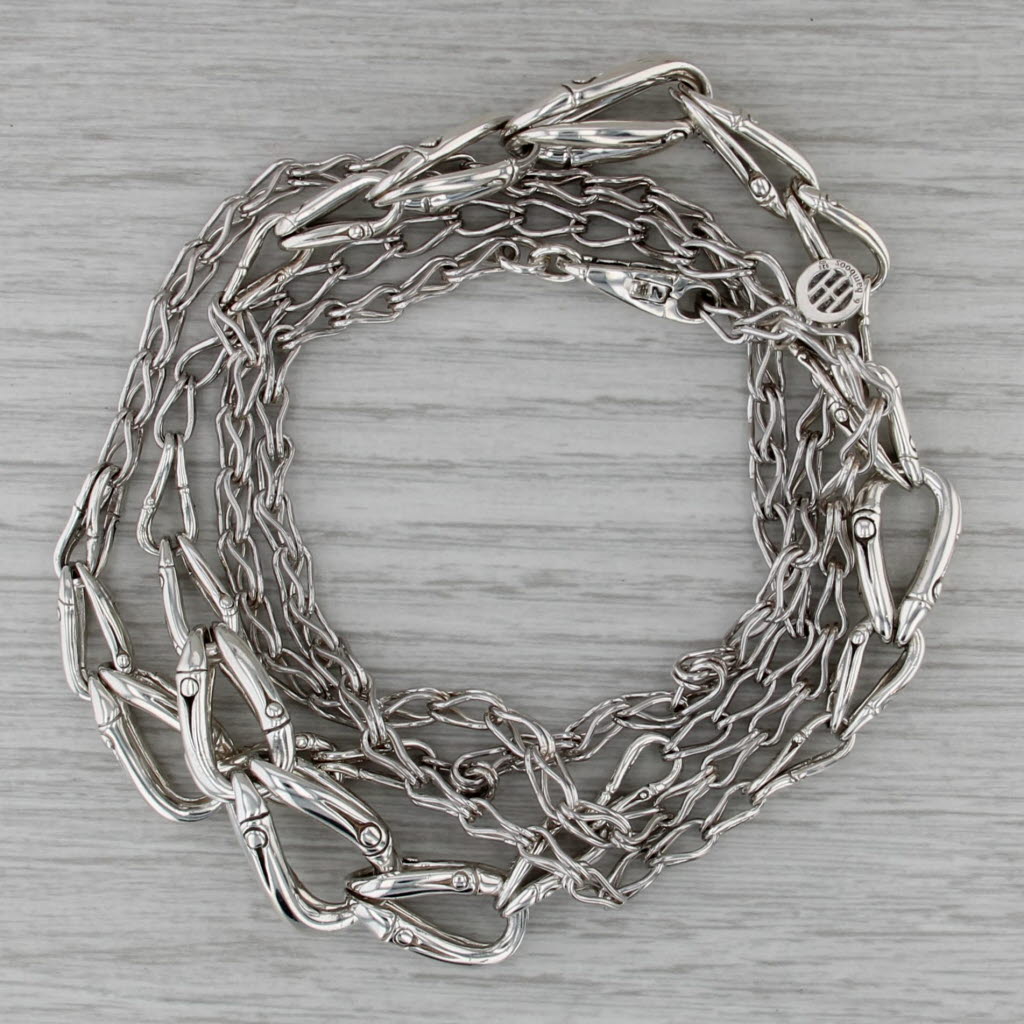 John Hardy Bamboo Station Necklace Sterling Silver Wheat Chain Statement 36"