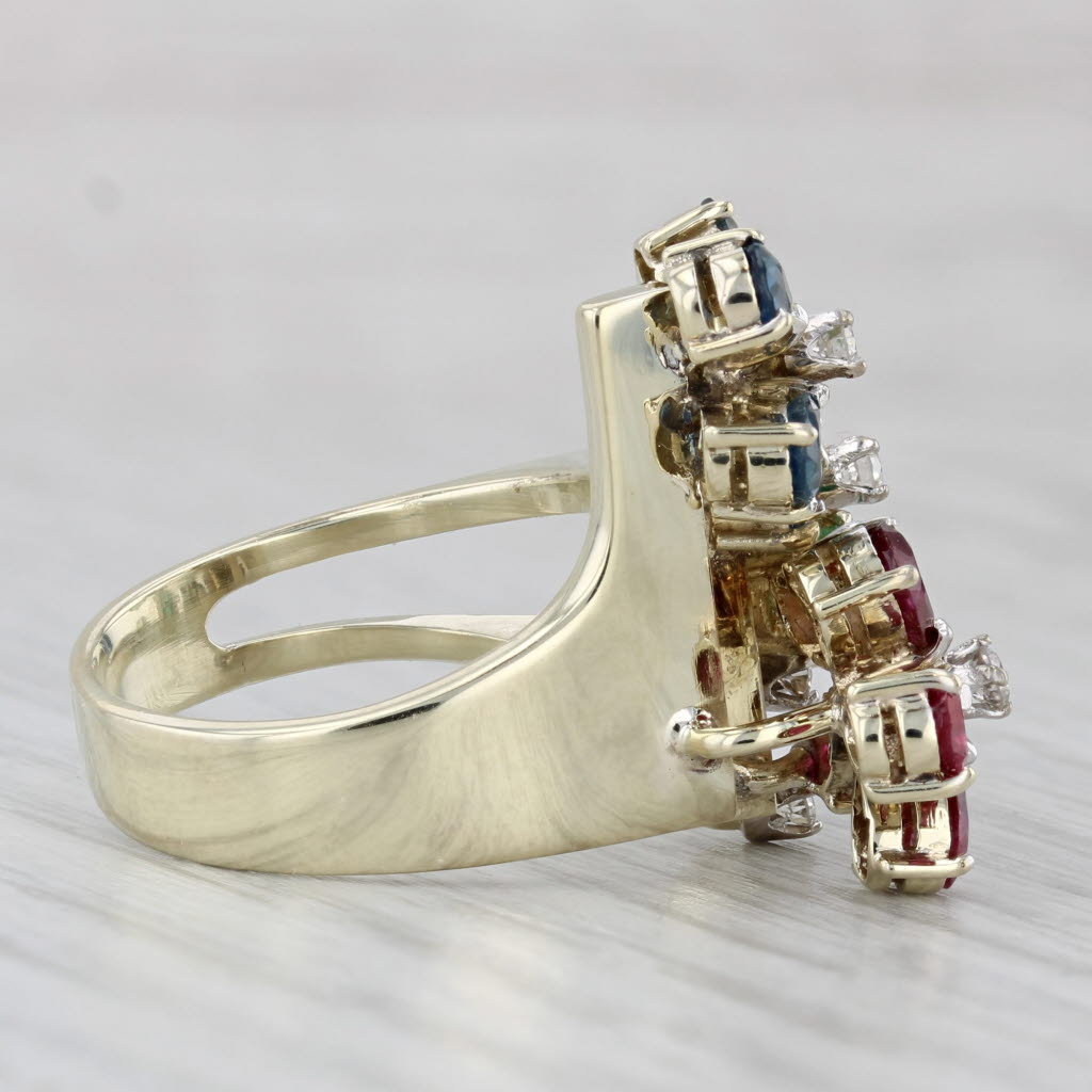 Gray 3.09ctw Gemstone Flower Ring 14k Gold Emerald Ruby Sapphire Diamond Size 6.5