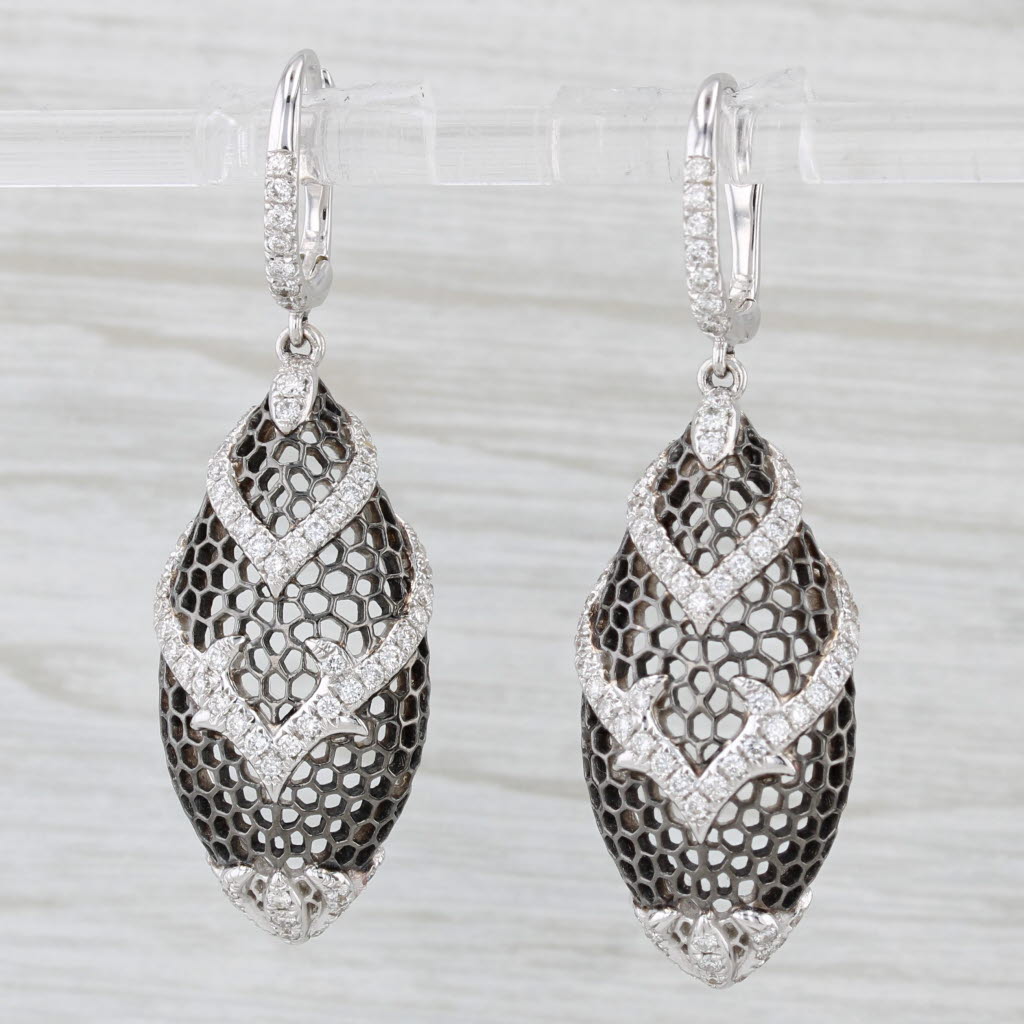 Light Gray Gabriel & Co 1.95ctw Black White Diamond Earrings 18k Gold Antiqued Finish