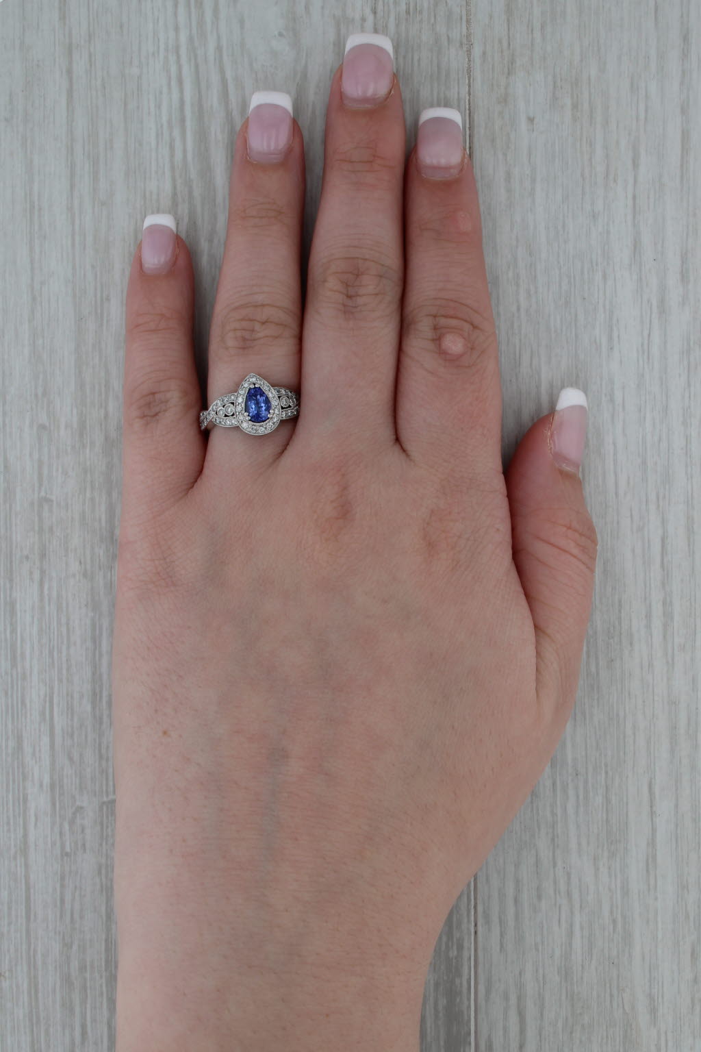 1.27ctw Pear Tanzanite Diamond Halo Teardrop Ring 14k White Gold Engagement