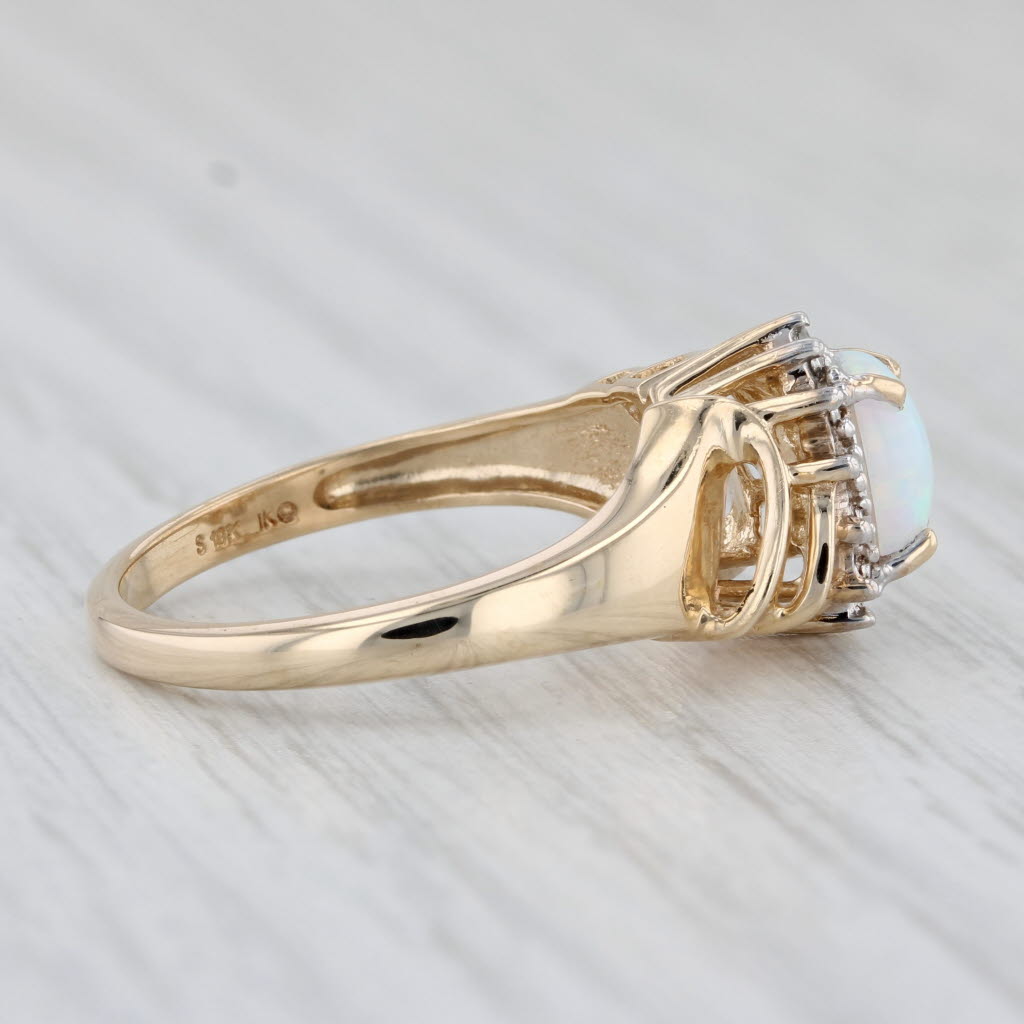 Light Gray Lab Created Opal Diamond Ring 10k Yellow Gold Size 7.25