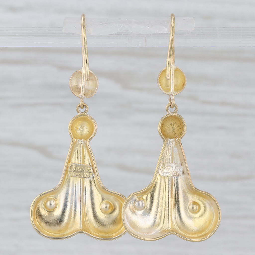 Ornate Dangle Earrings 18k Yellow Gold Hook Posts Drops