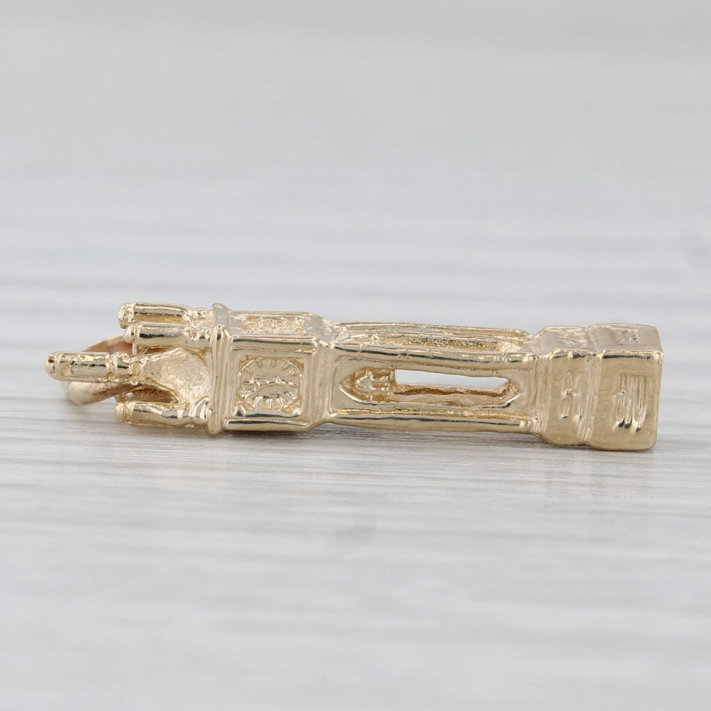 Light Gray Big Ben Clock Tower Charm 14k Gold Vintage London England Souvenir Pendant