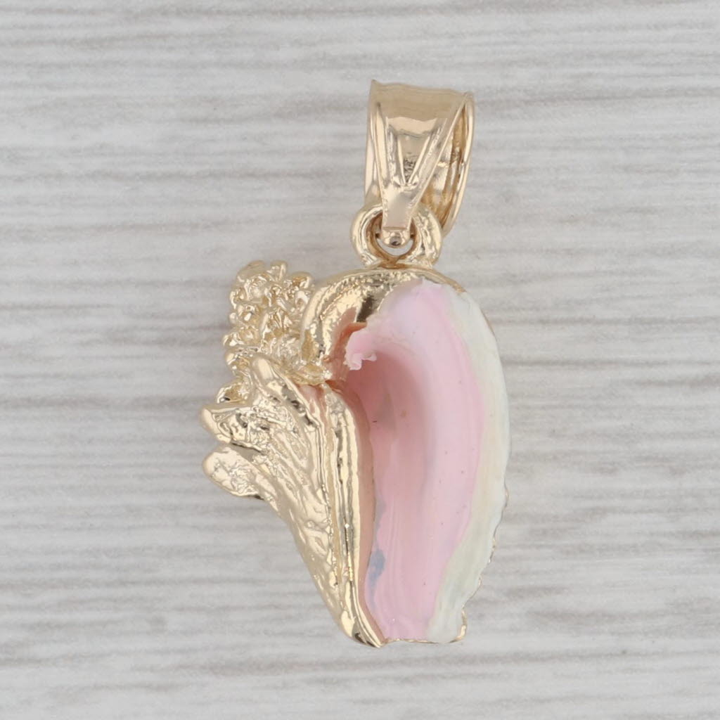 Gray Vintage Conch Shell Pendant 14k Yellow Gold Enamel Nautical