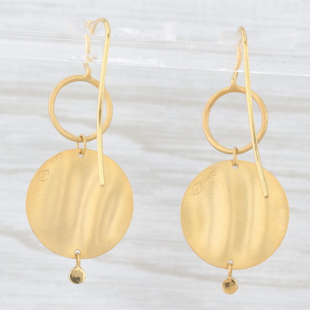 Light Gray New Diamond Coin Drop Earrings 14k Yellow Gold Hook Posts Marika Desert