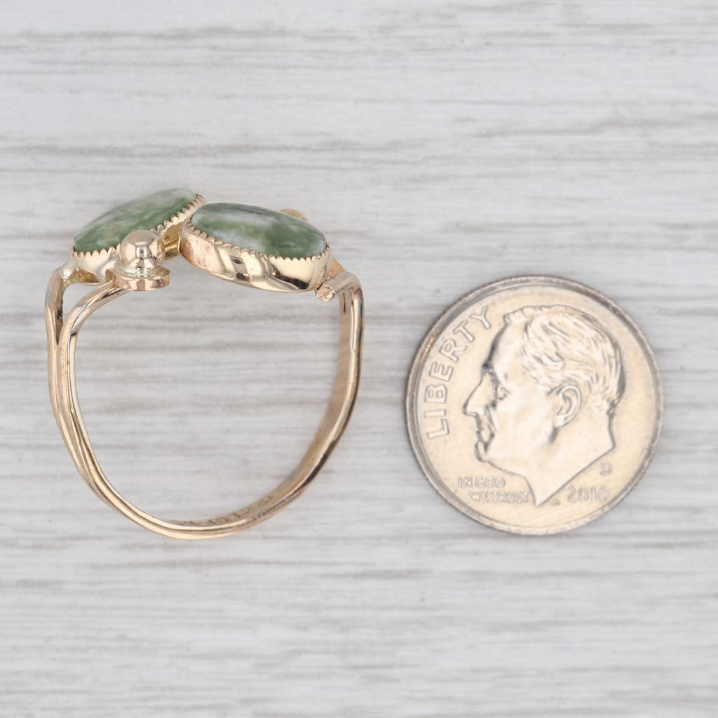 Light Gray Vintage Nephrite Jade Cabochon Bypass Ring 12k Yellow Gold Filled Adjustable