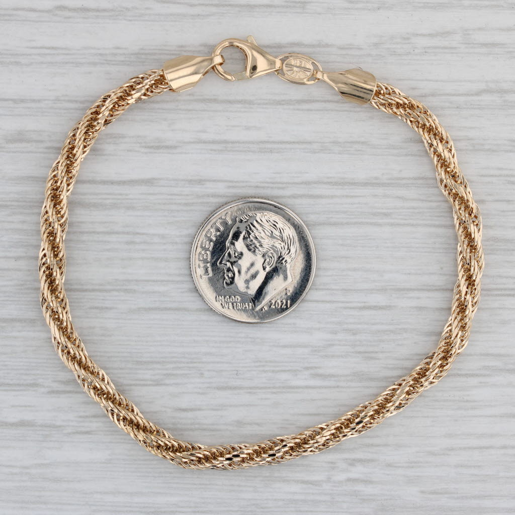 Gray Woven Rope Chain Bracelet 14k Yellow Gold 7" 3.8mm