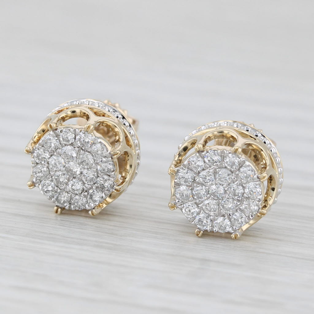 Light Gray 0.50ctw Diamond Cluster Stud Earrings 10k Yellow Gold Screw Back