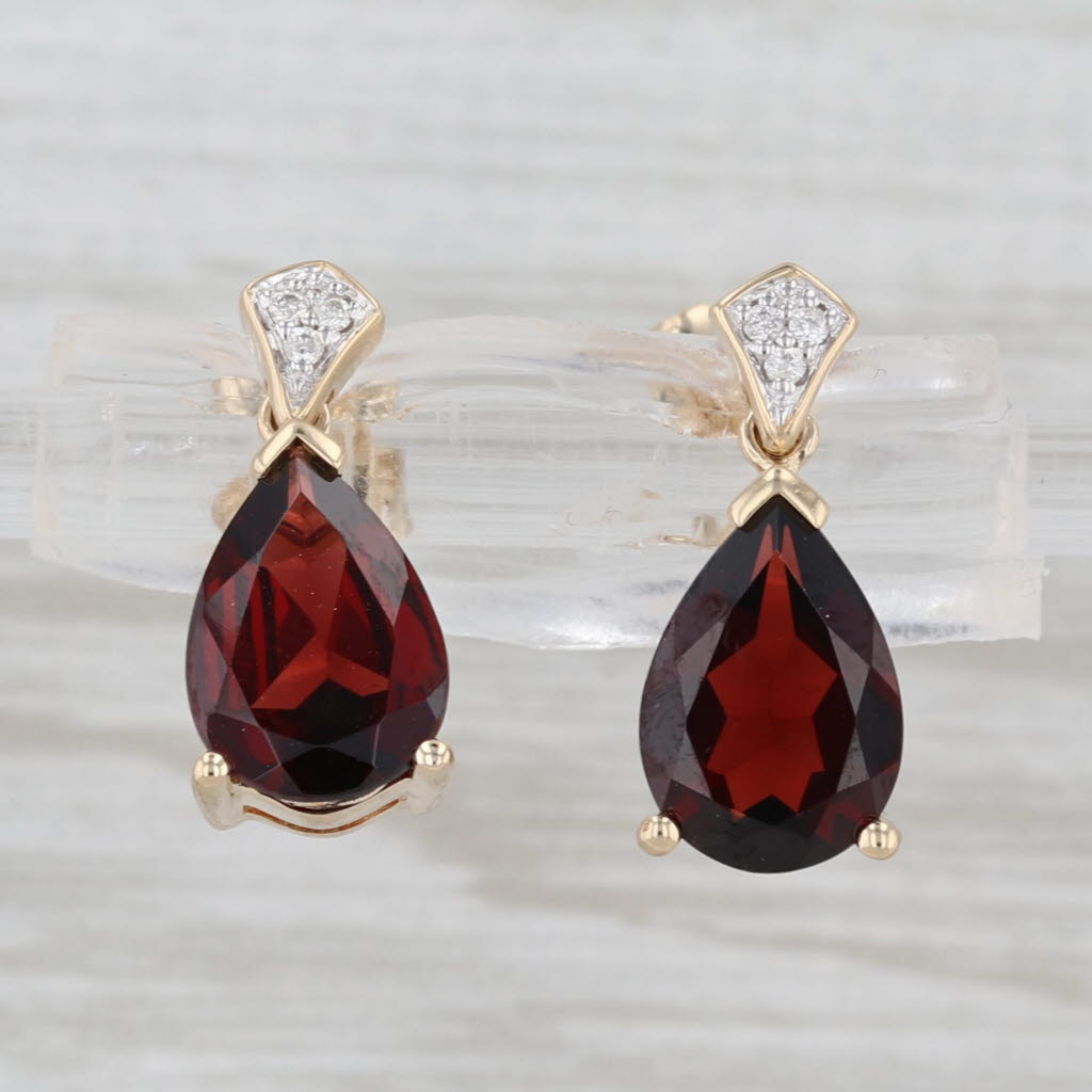 3.33ctw Garnet Diamond Teardrop Earrings 14k Yellow Gold