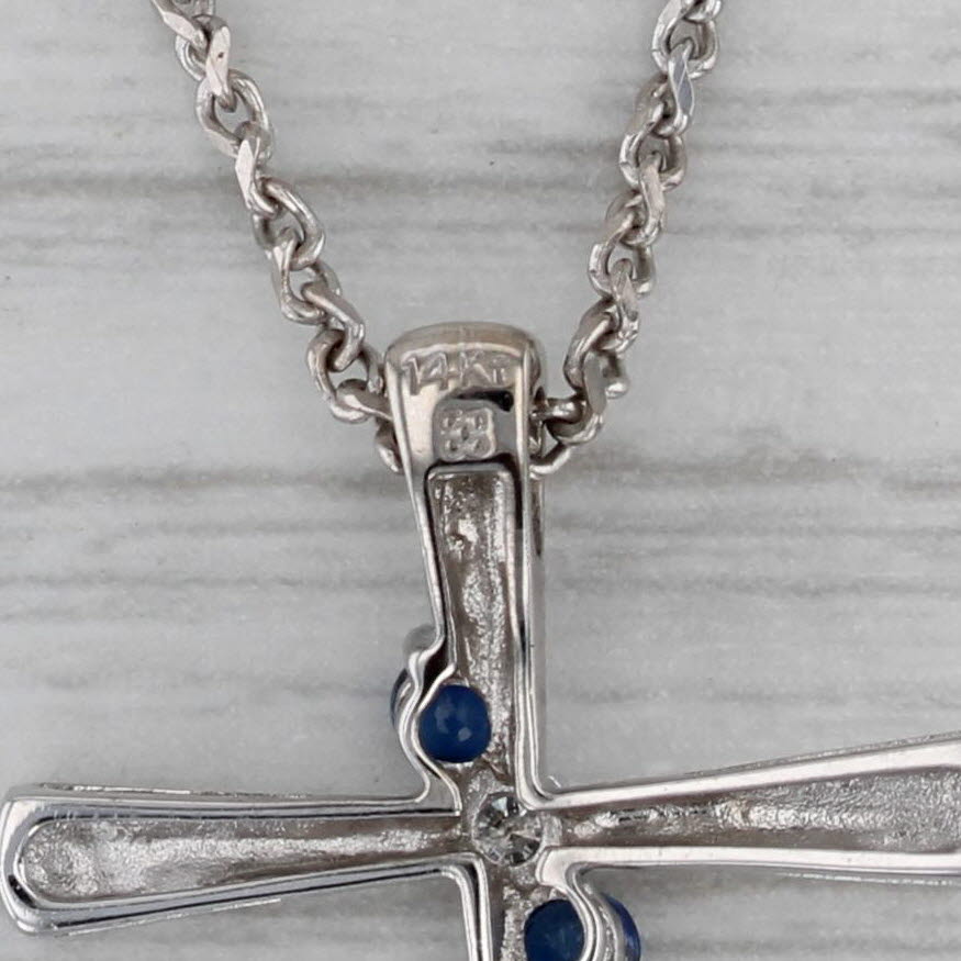Dark Gray 0.21ctw Blue Sapphire Diamond Cross Pendant Necklace 14k Gold 20" Rolo Chain