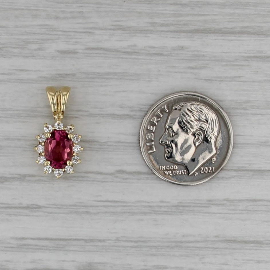 1.03ctw Pink Tourmaline Diamond Halo Pendant 18k Yellow Gold Small Drop
