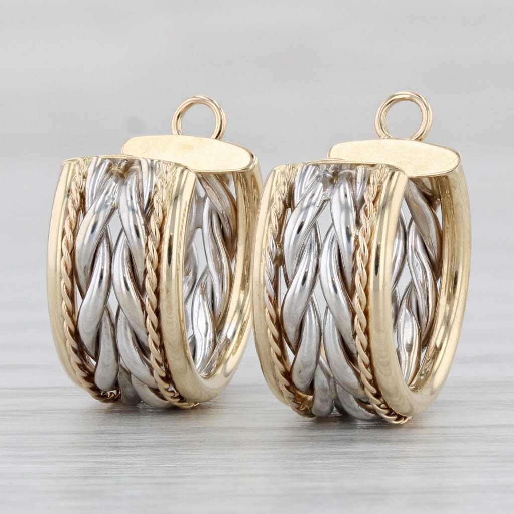 Light Gray Hoop Earring Enhancers 14k Yellow White Gold 2-Toned Jackets for Studs