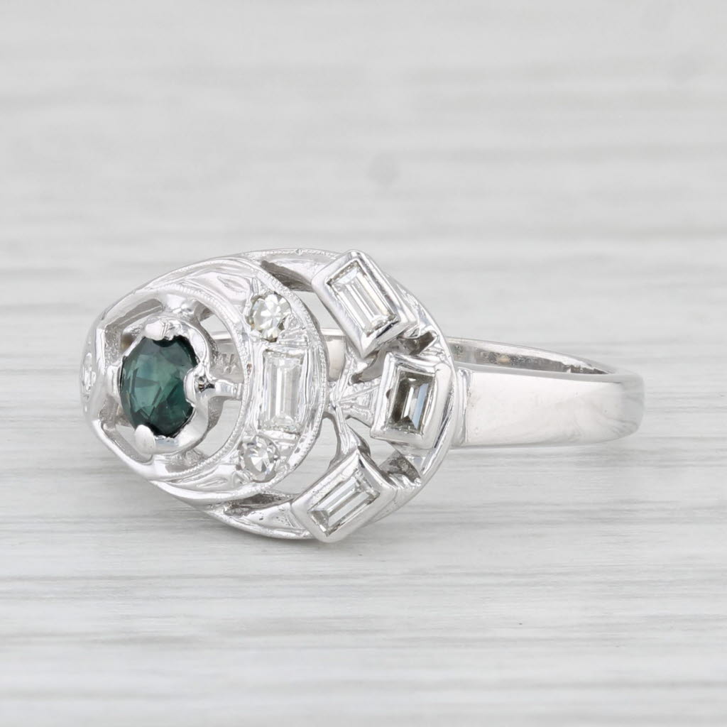 Light Gray Vintage 0.44ctw Blue Sapphire Diamond Ring 14k White Gold Size 5