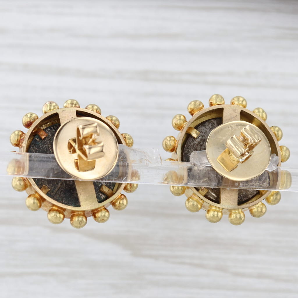 Light Gray Elizabeth Locke Silver Ancient Coin Stud Earrings 18k Yellow Gold Statement