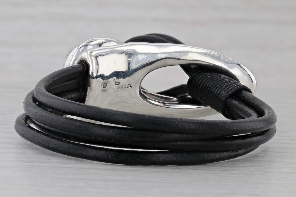 Gray Black Druzy Quartz Sterling Silver Black Cord 6.25" Statement