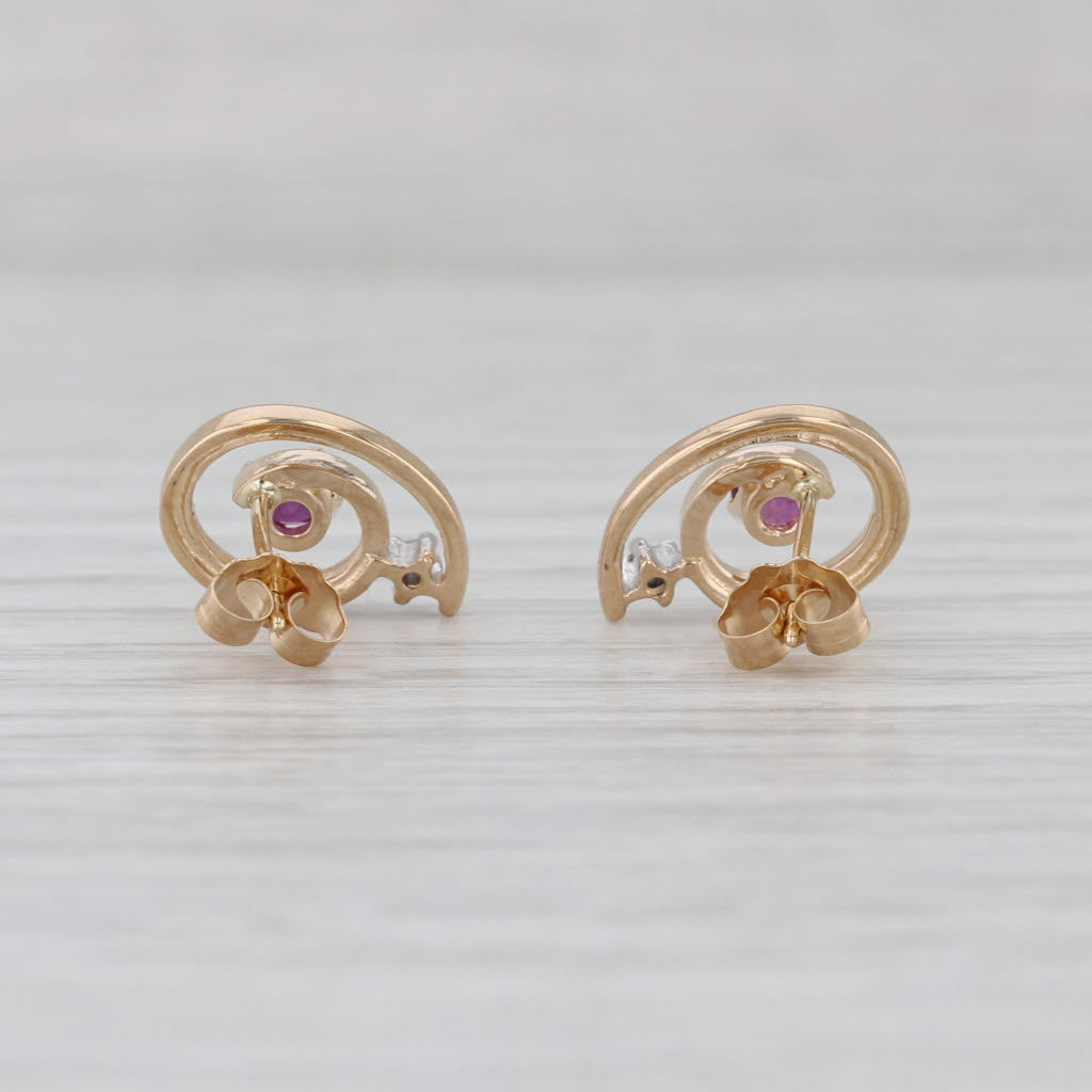 0.26ctw Ruby Diamond Swirl Stud Earrings 14k Yellow Gold Studs