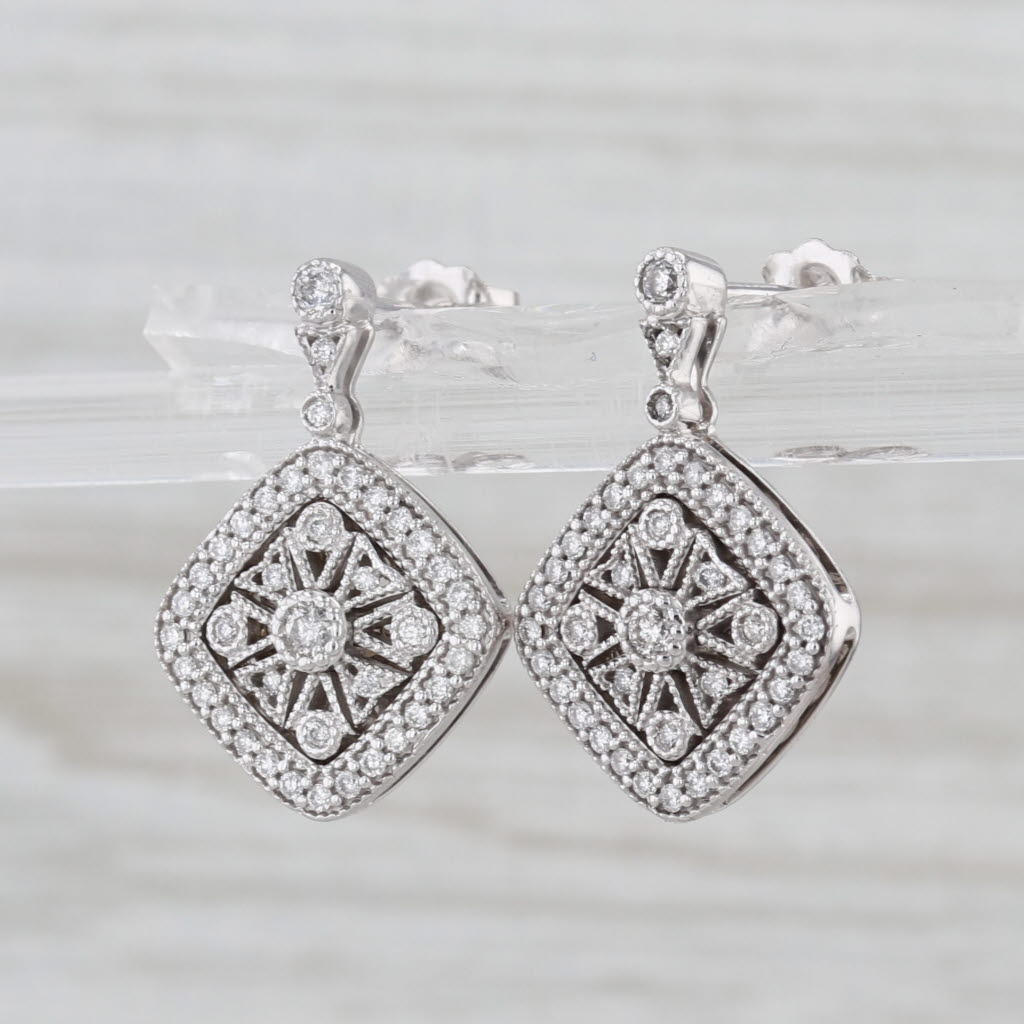 0.50ctw Diamond Filigree Drop Earrings 14k White Gold