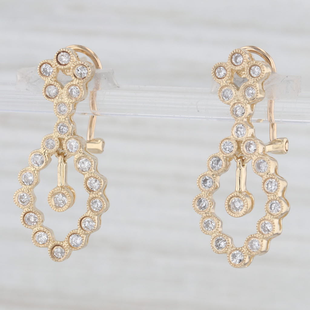 Light Gray 0.75ctw Diamond Figure 8 Drop Earrings 14k Yellow Gold Pierced Omega Backs