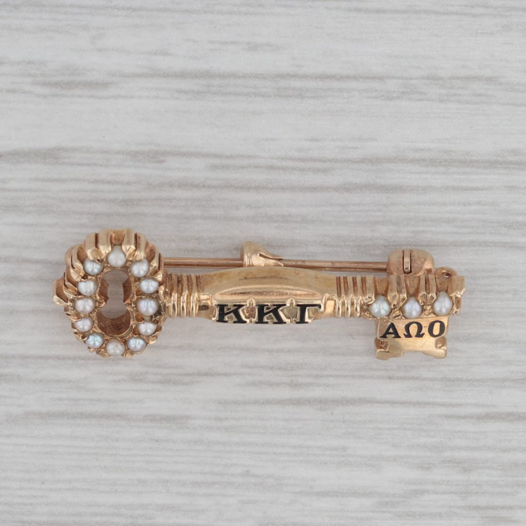 Gray Kappa Kappa Gamma Key Badge 10k Gold Pearls Vintage Sorority Pin