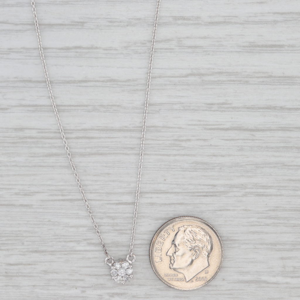 New 0.15ctw Diamond Cluster Pendant Necklace 14k White Gold Adjustable