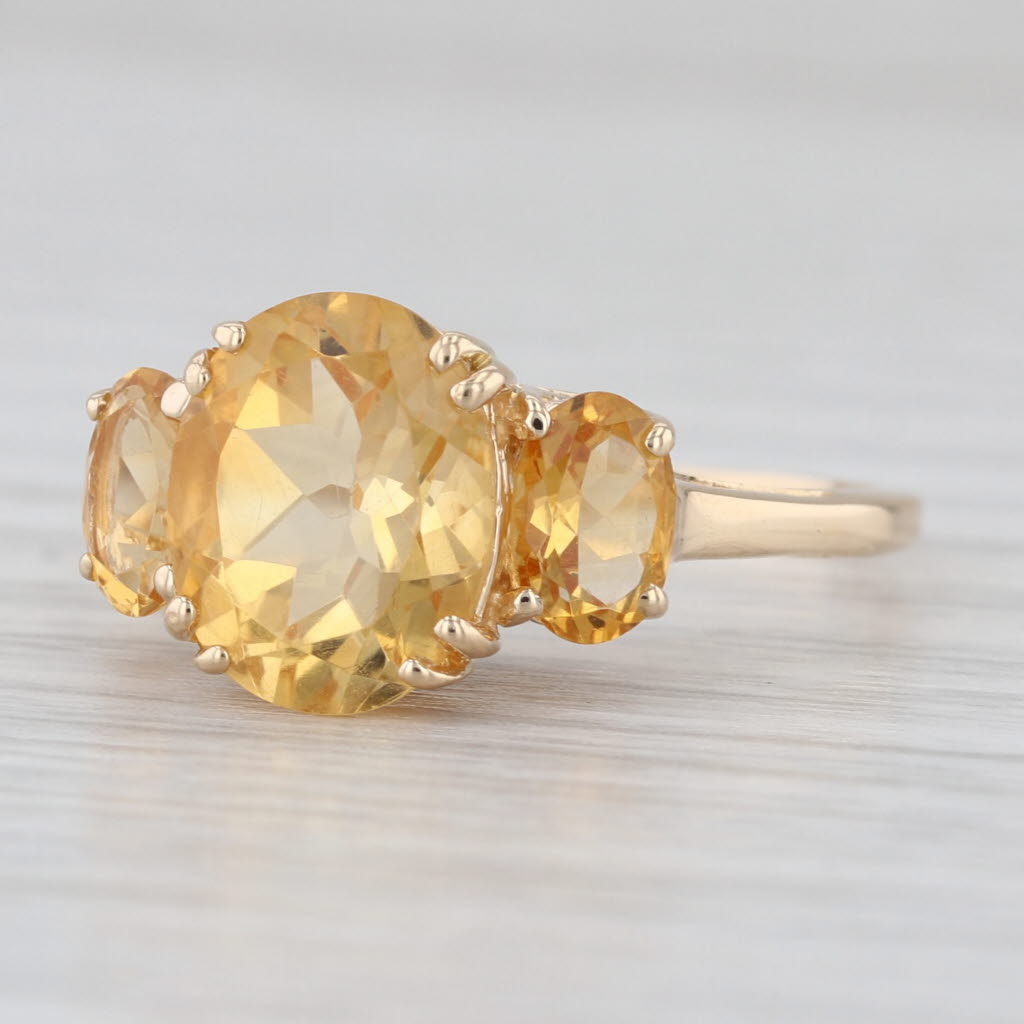 3.15ctw Oval Citrine 3-Stone Ring 14k Yellow Gold Size 8.25