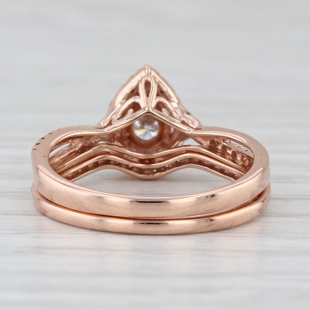 0.37ctw Pear Diamond Halo Engagement Ring Wedding Band Bridal Set 10k Rose Gold