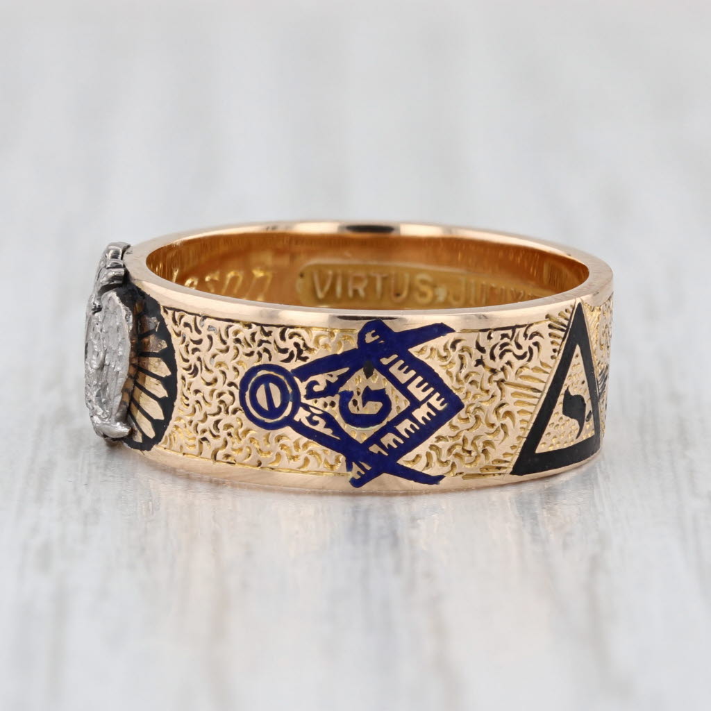 Vintage Masonic Ring 14k Gold Scottish Rite Size 7 Band Yod Rose Croix Engraved