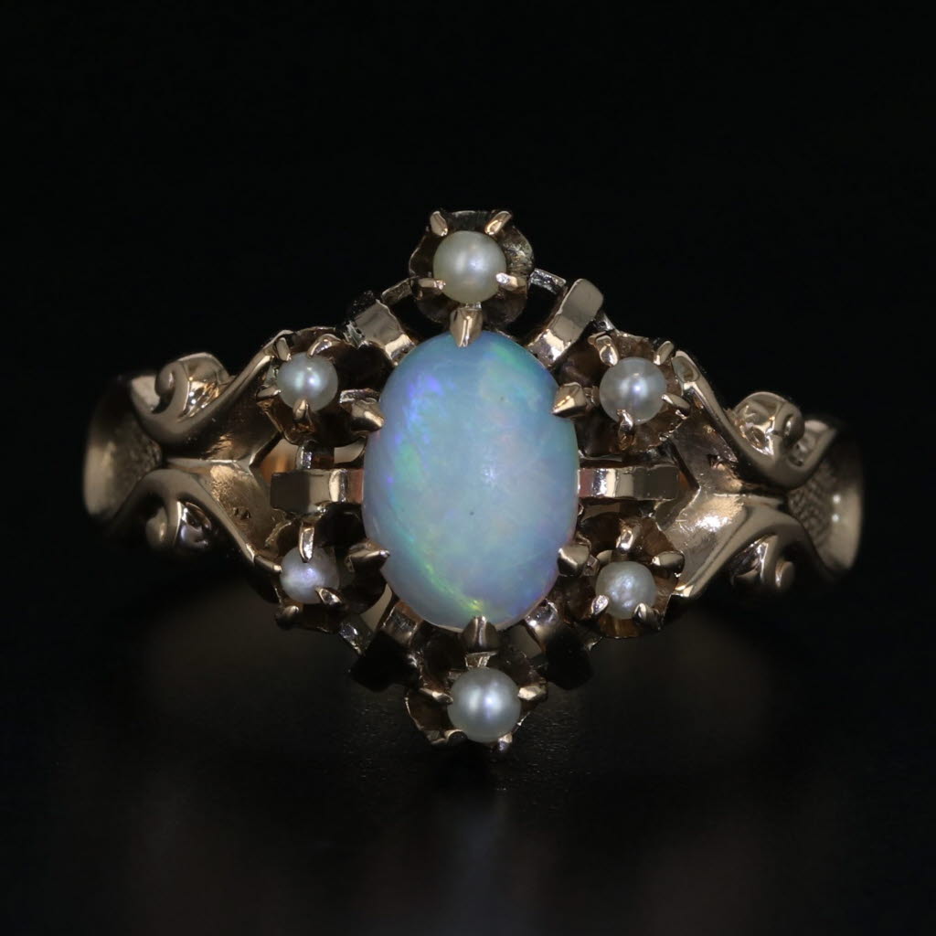 Black Antique Opal Pearl Ring 10k Yellow Gold Size 5.25