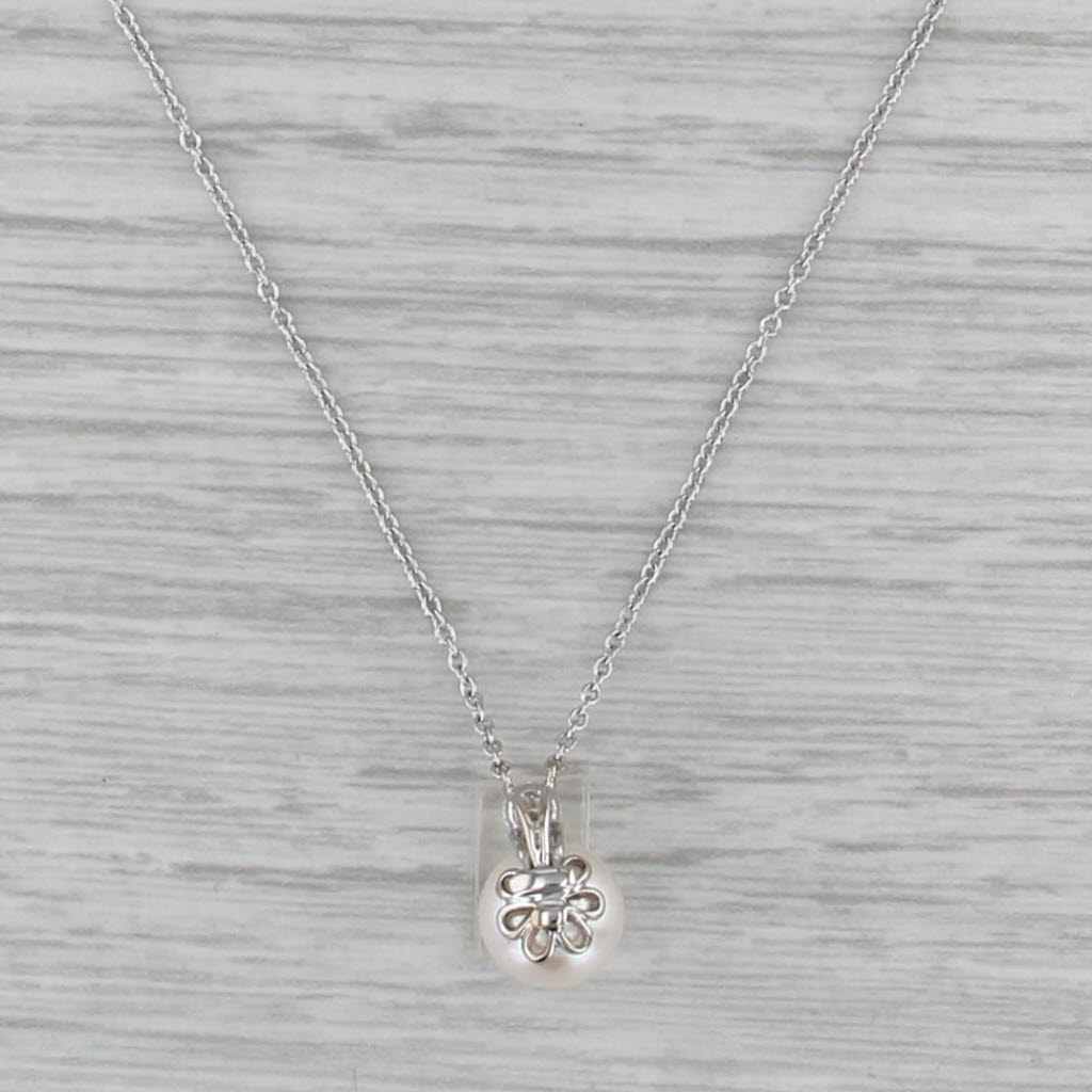 Tiffany Akoya Cultured Pearl Diamond Pendant Necklace w/ Pouch 18k Gold 16"