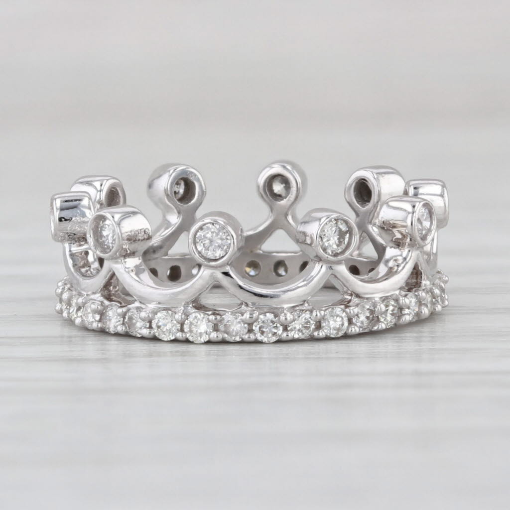 0.58ctw Eternity Diamond Crown Ring 14k White Gold Size 4.25 Stackable