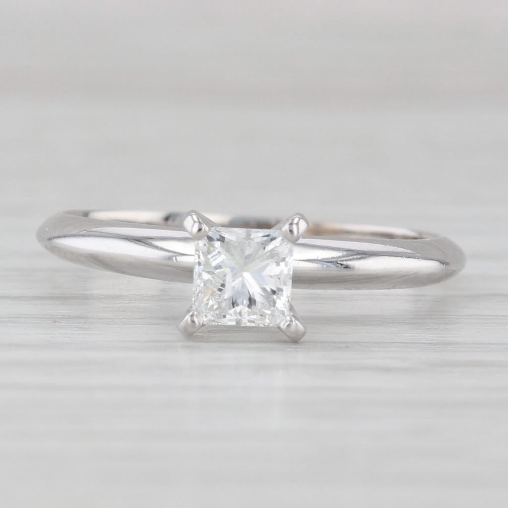Light Gray 0.50ct Princess Diamond Solitaire Engagement Ring 14k White Gold Size 6.5