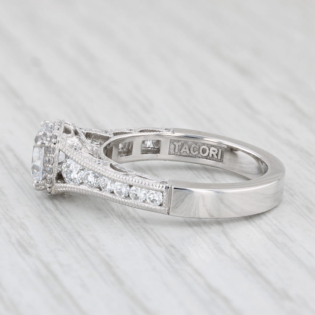 Light Gray New Diamond Halo Tacori Semi Mount Engagement Ring 18k White Gold Certificate
