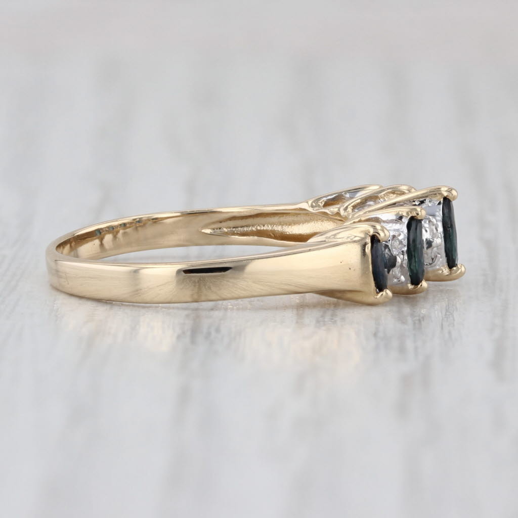 0.80ctw Blue Sapphire Diamond Ring 14k Yellow Gold Stackable Tiered Rooftop