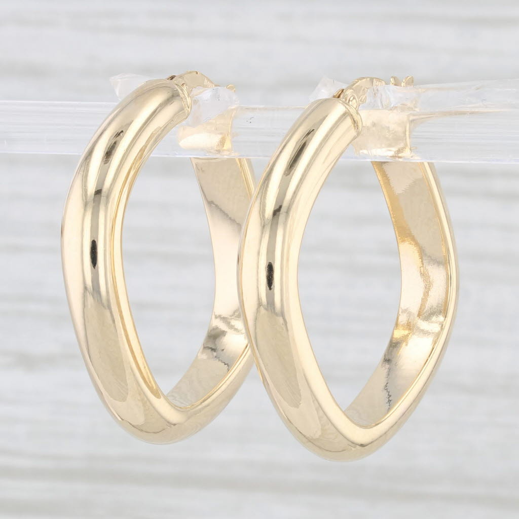 Light Gray New Square Hoop Earrings 14k Yellow Gold Snap Top Pierced Oval Hoops