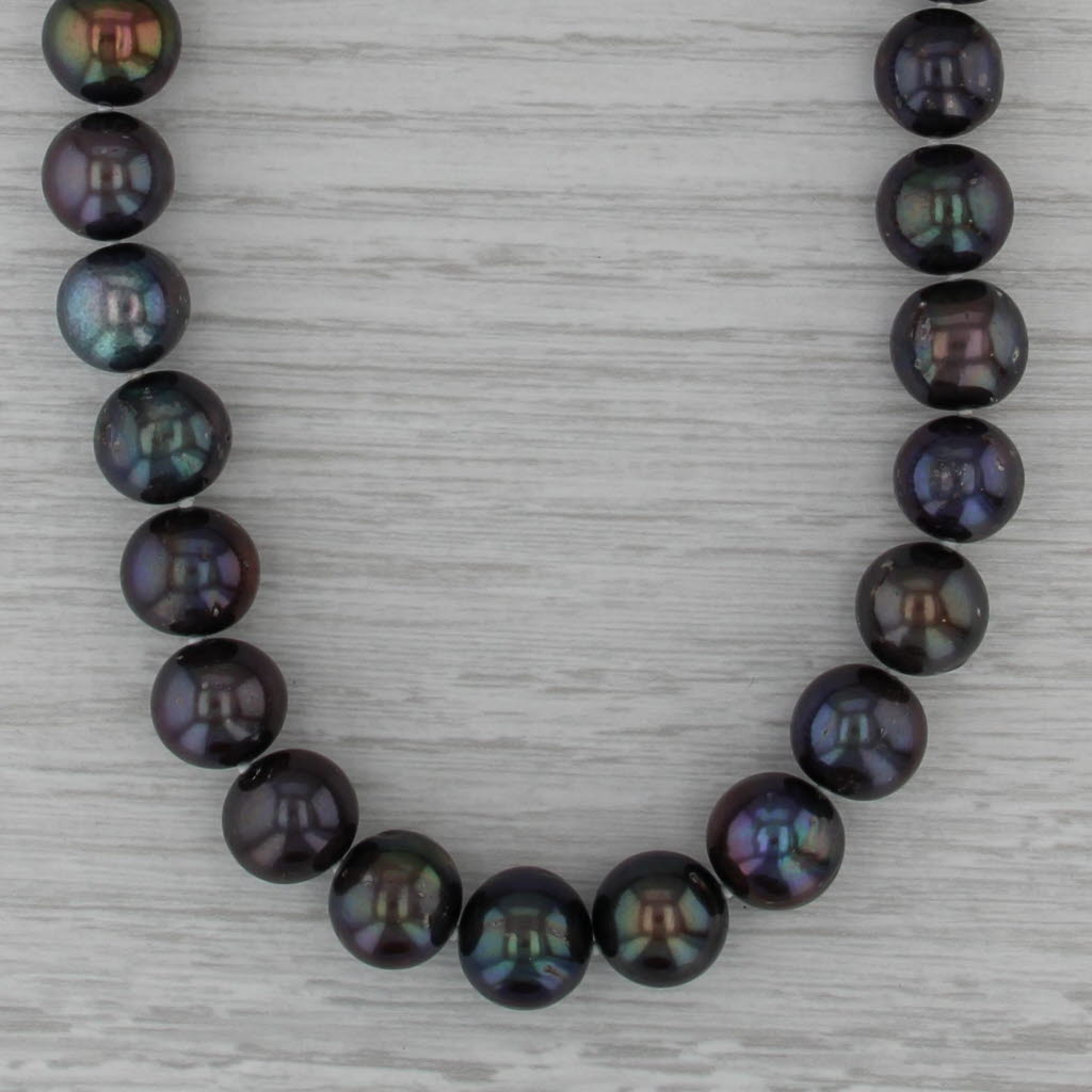 Iridescent Black Cultured Pearl Single Strand Bead Necklace 14k Gold Clasp