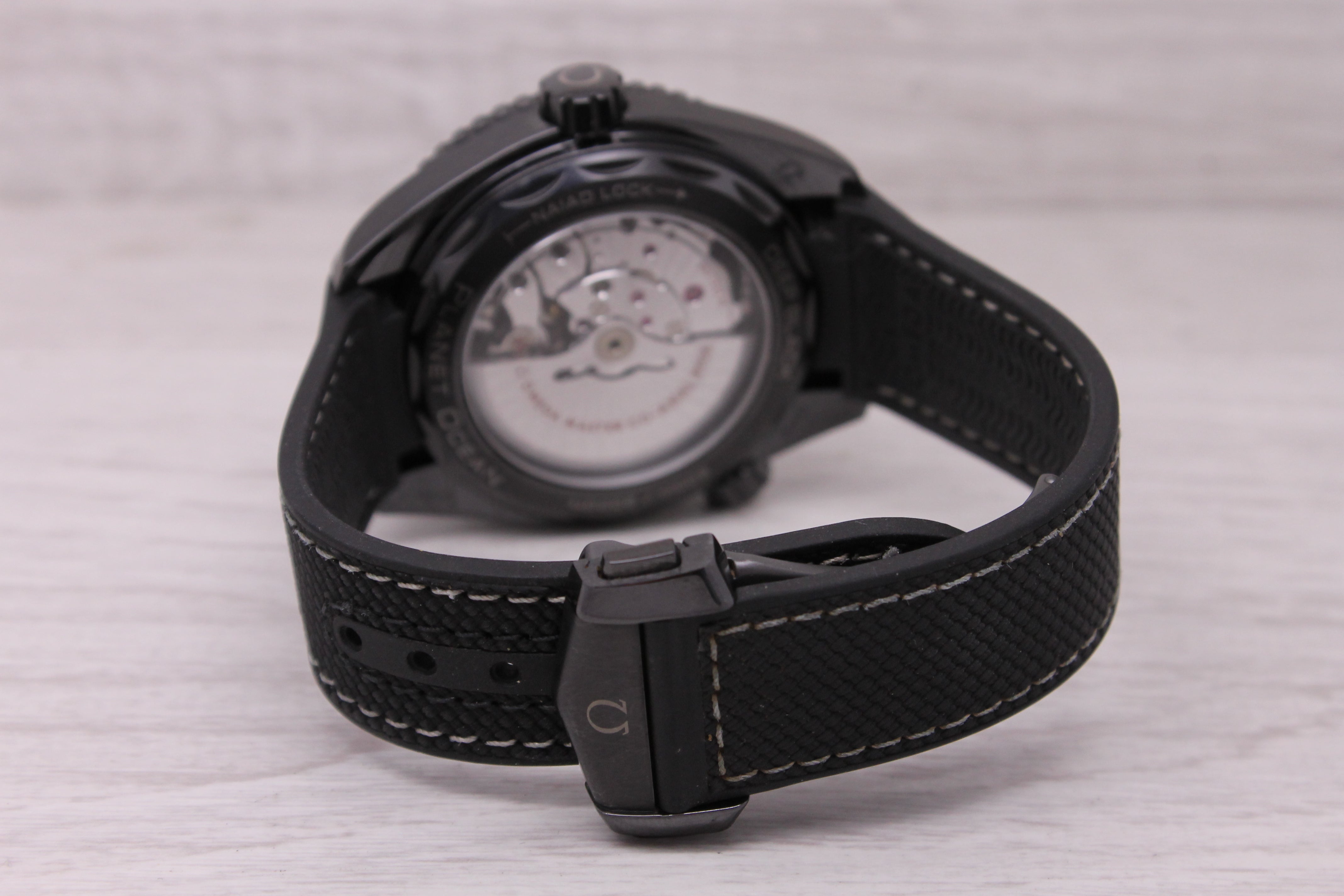 Dark Slate Gray Omega seamaster GMT Planet Ocean Deep Black Mens 45mm Automatic Watch SERVICED
