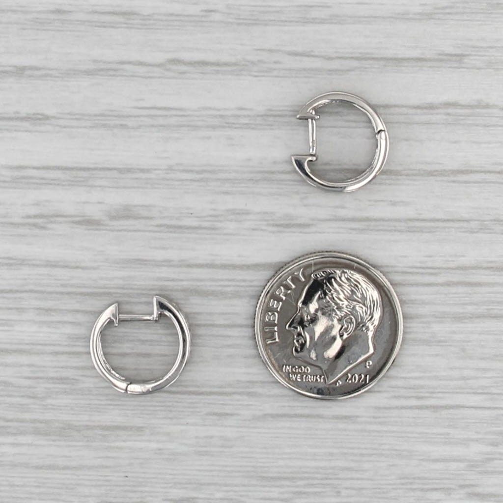 Small 0.09ctw Diamond Huggie Hoop Earrings 14k White Gold Round Hoops