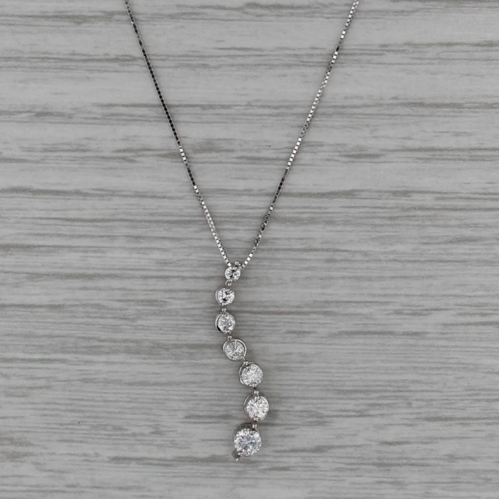 0.50ctw Graduated Diamond Journey Pendant Necklace 14k White Gold 18" Box Chain