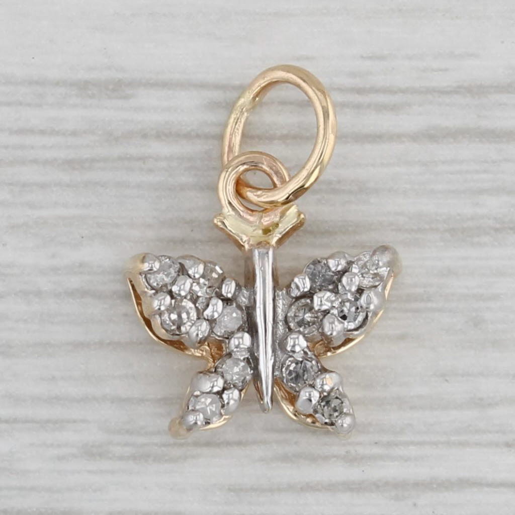Gray 0.18ctw Diamond Butterfly Pendant 10k Yellow Gold Charm