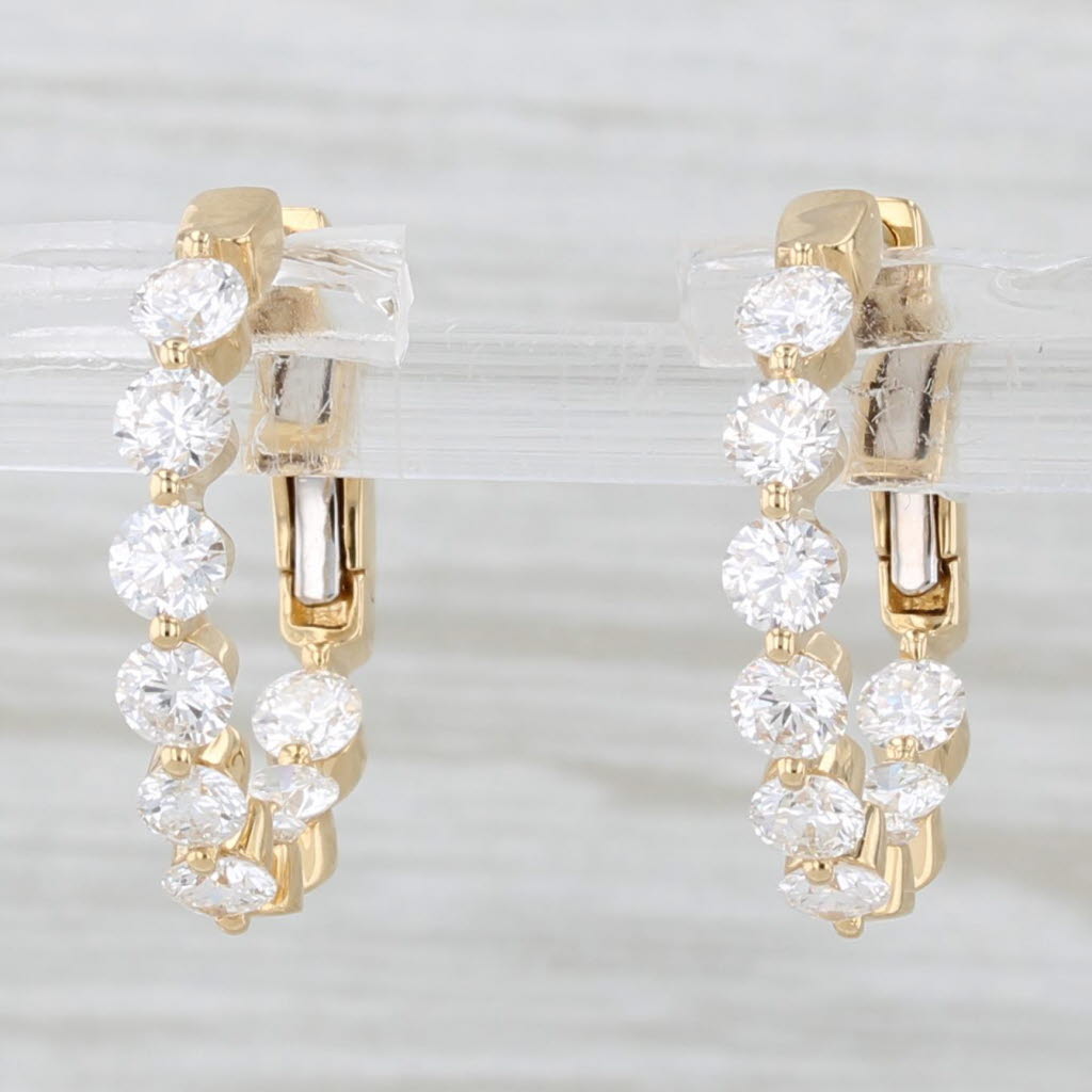 Light Gray New 1.52ctw Diamond Inside Out Hoop Earrings 18k Yellow Gold Hinged Snap Top