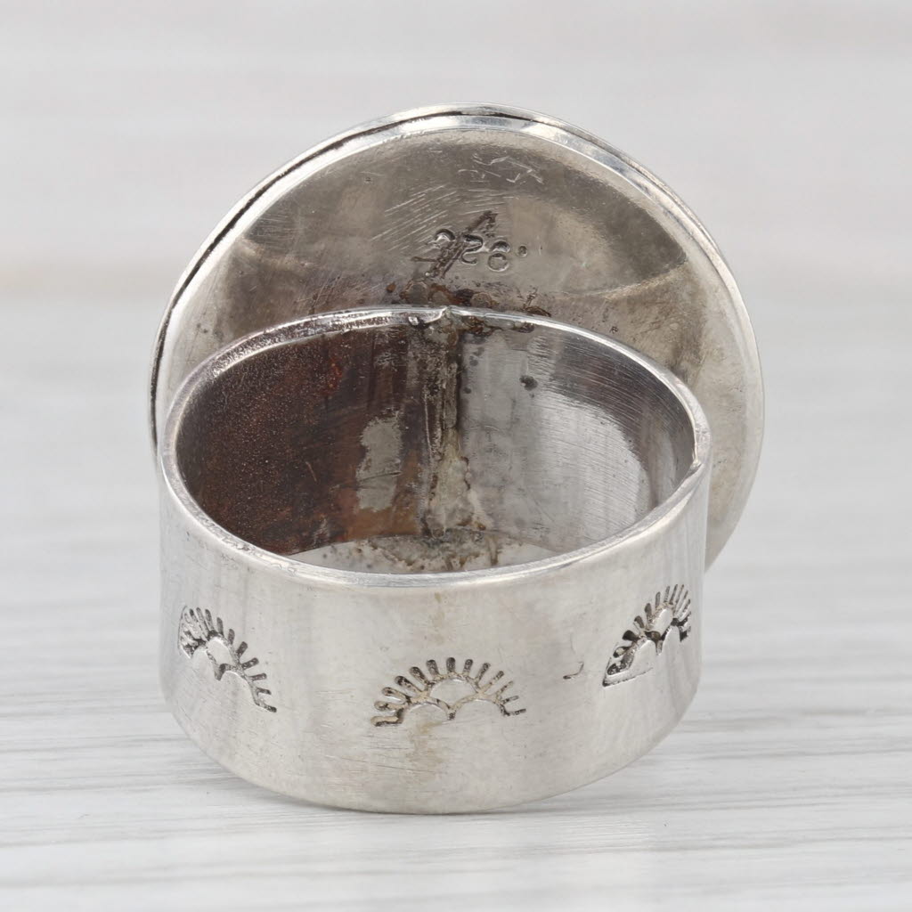 Light Gray Vintage Native American Fire Opal Cabochon Ring Sterling Silver Size 6.5