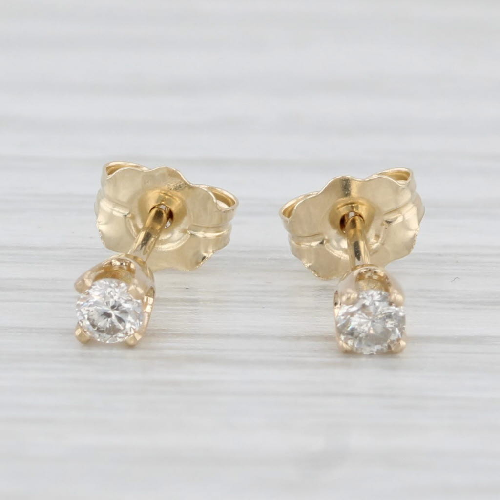 Light Gray 0.10ctw Round Diamond Solitaire Stud Earrings 10k Yellow Gold